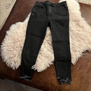 Express Black Super High Rise Ankle Legging Jeans with Frayed Hem